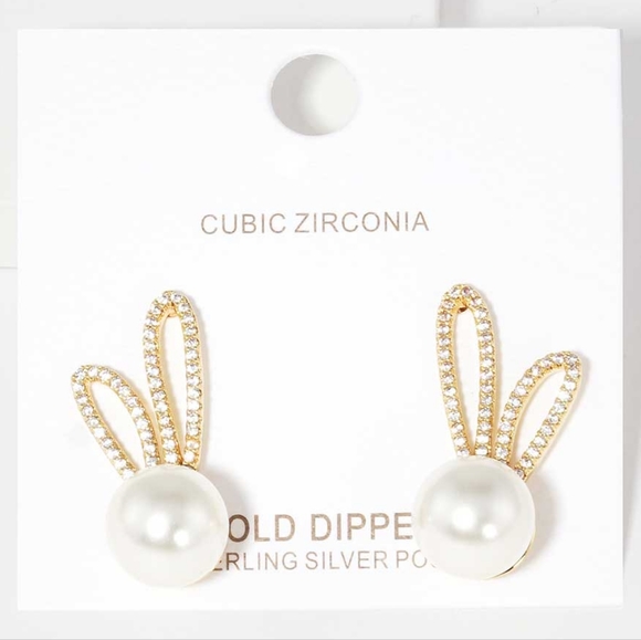 iFashionBox Jewelry - Gold Rabbit Cream Pearl Crystal Cubic Zirconia Stud Earrings Bunny Jewelry Cute